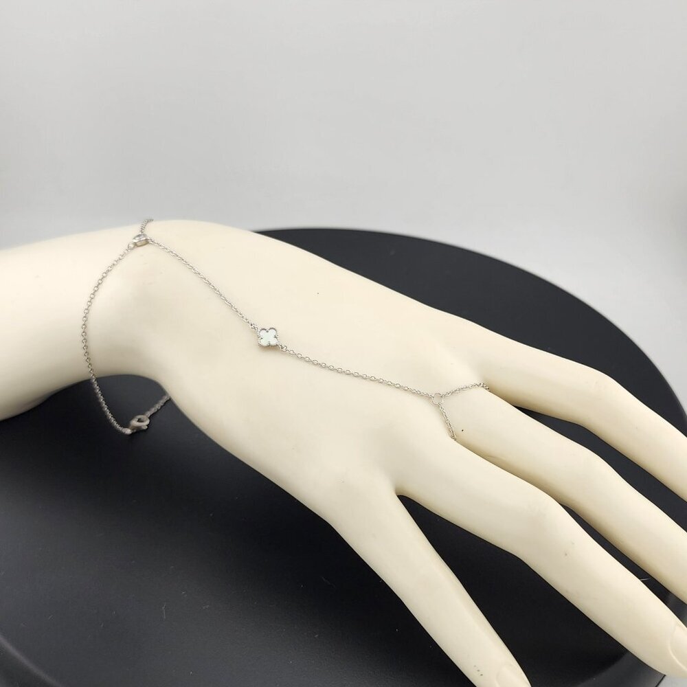 Sterling Silver Clover Hand Bracelet with Ring - Picture 3 of 9